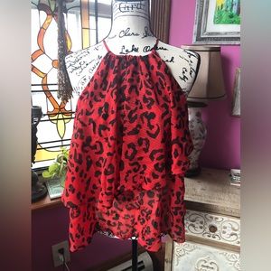 WHO WHAT WHERE NWOT Flouncy Layered Red Animal Print Top